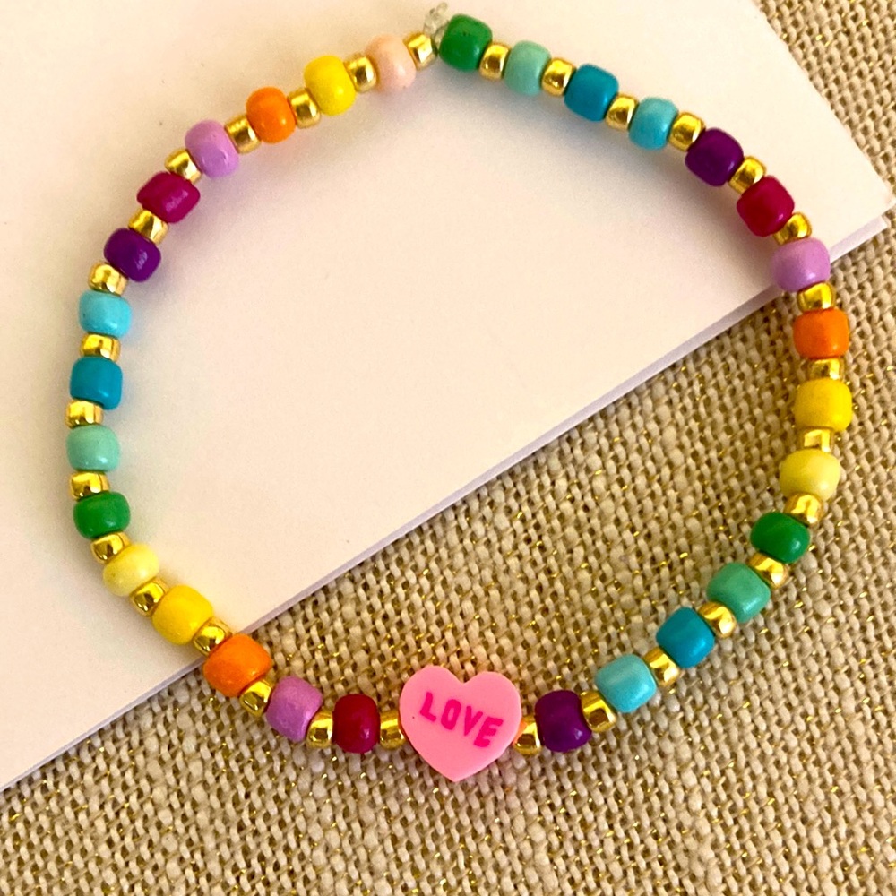 New Super Cute Boho Rainbow Candy Heart Love Surfer Bracelet